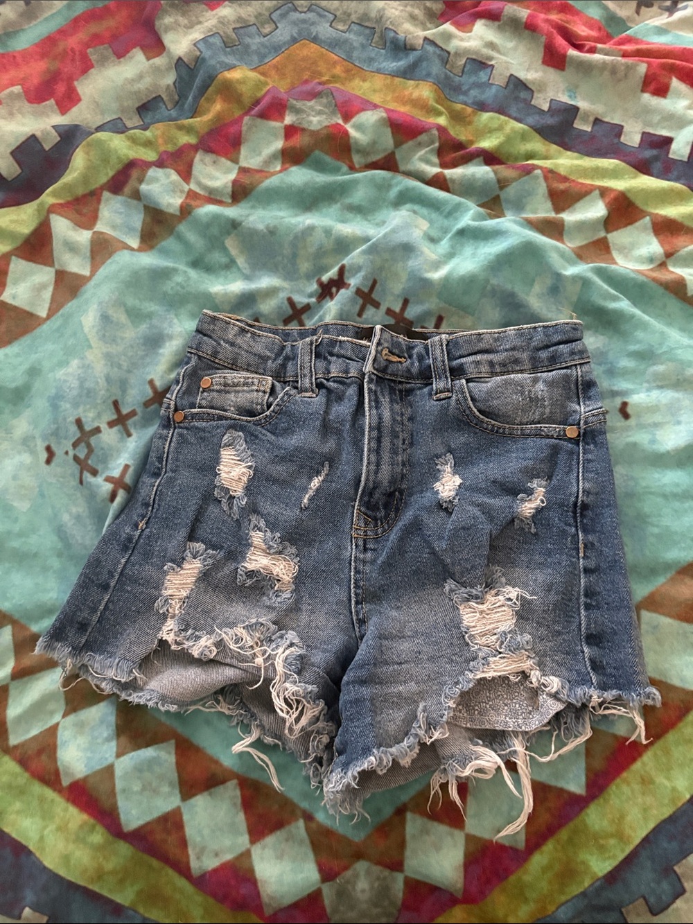 Kendall & Kylie Distressed Light Blue High-Rise Denim Shorts